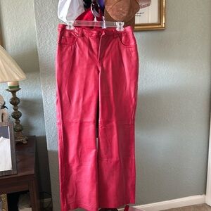Red leather pants